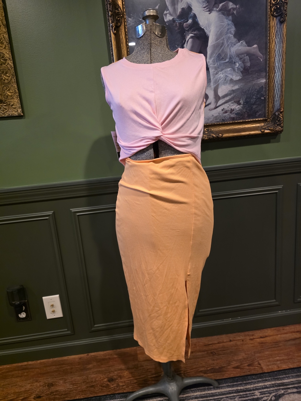 Sleeveless Pink And Peach Twist-Front Top Dress